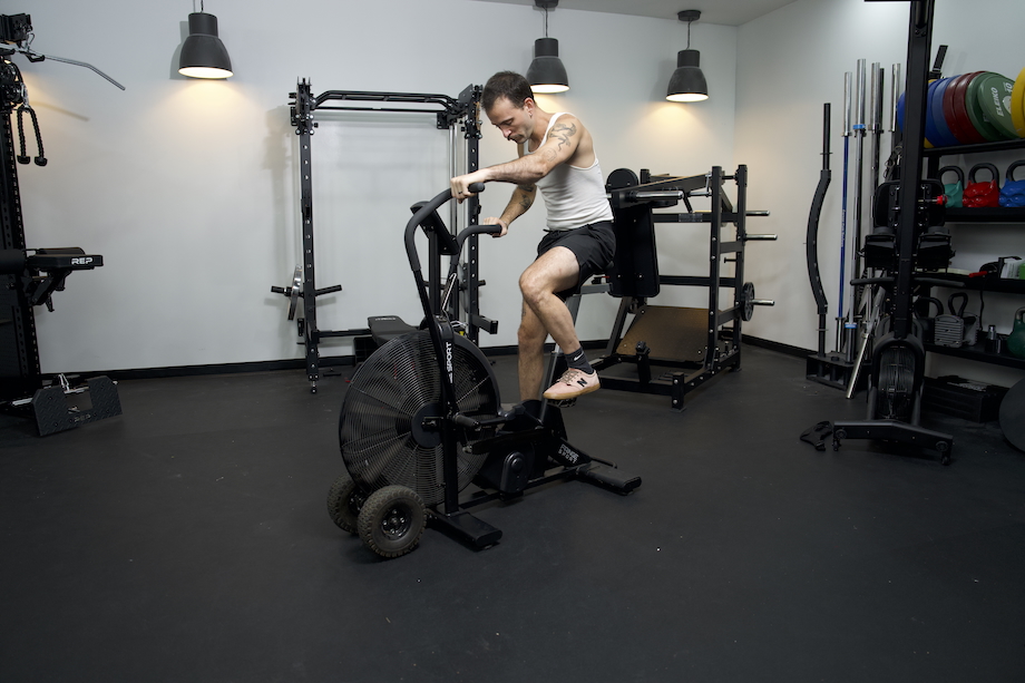 Man riding the Fringe Sport Raptor Air Bike