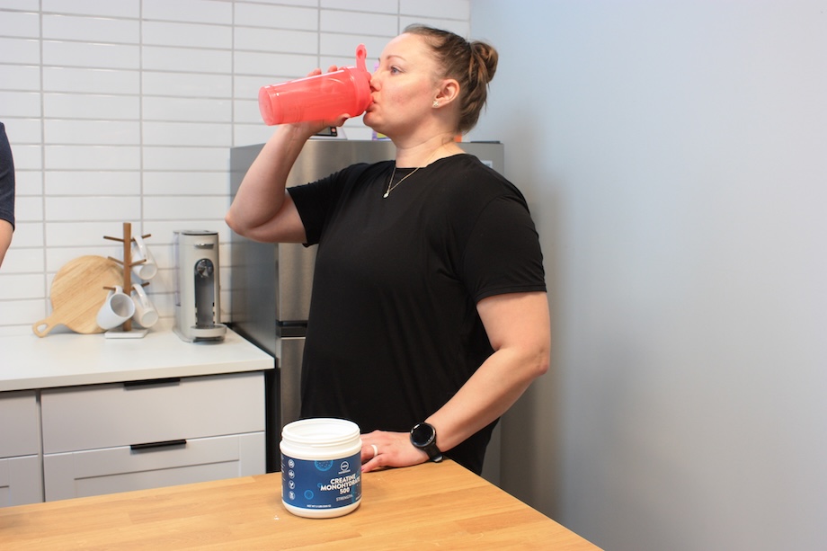 GGR product tester drinking MRM Nutrition Creatine from a shaker cup