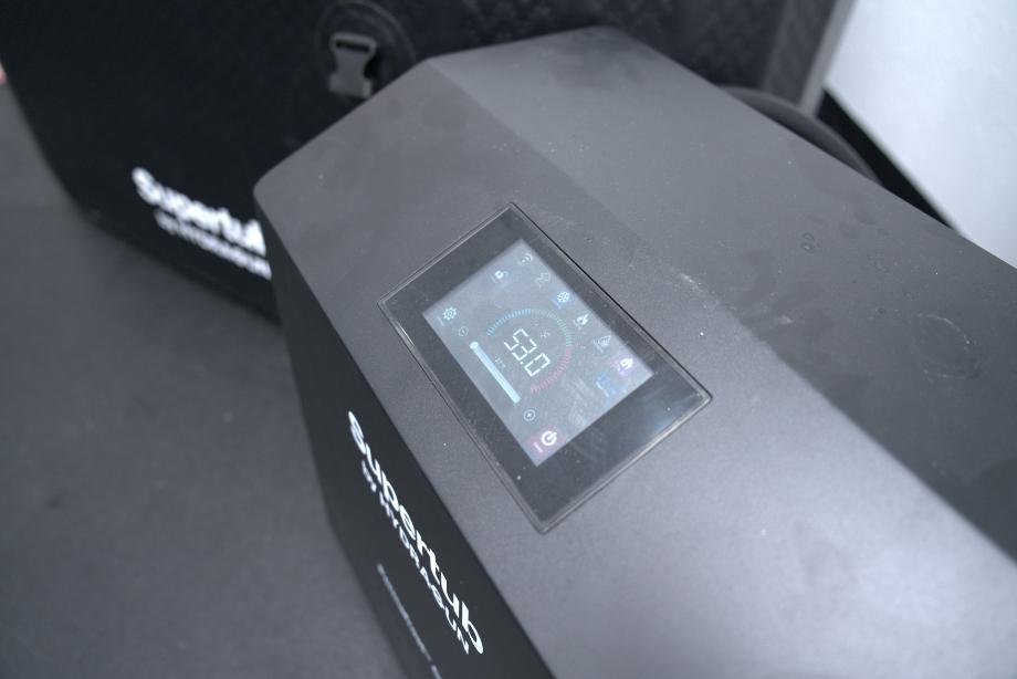 A close look at the screen controls on the Hydragun Supertub Cold Plunge cooling element.
