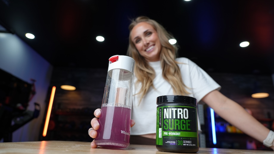 GGR Everything lead reviewer Lindsay Scheele holding a shaker bottle with Jacked Factory Nitrosurge