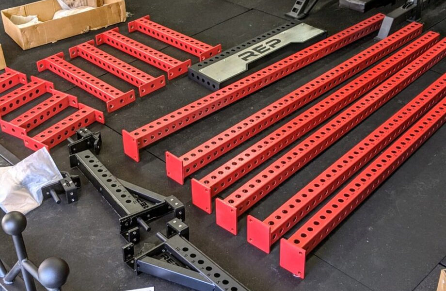 The components are layed out after unboxing the REP Fitness PR-4000