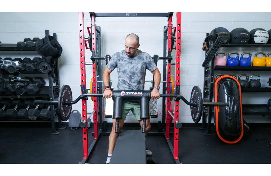 Titan Series Safety Squat Bar over bench