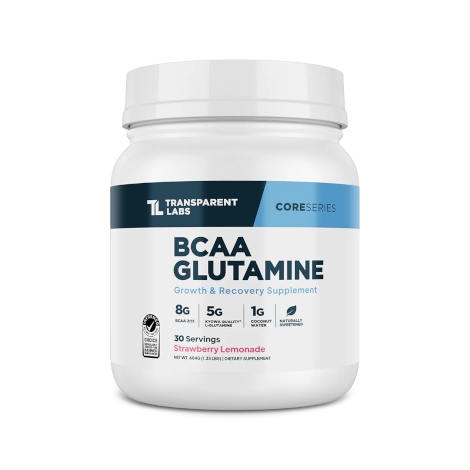 A container of Transparent Labs BCAA Glutamine