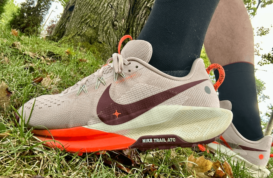 Our tester showing off their Nike Pegasus Trail 5 trail running shoes