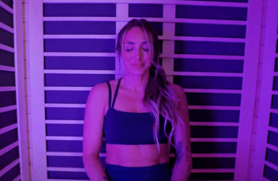 Our tester taking in a sweat session inside the Sun Home Equinox infrared sauna